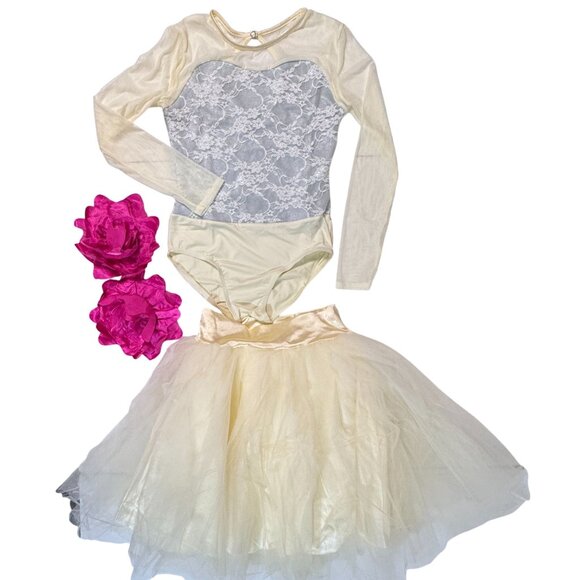 Weissman Music Box Dance Dress Tutu Costume Large Child Ivory‎ Silver Lace Tulle